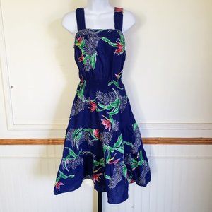 Sand Pebble of Hawaii Womens Sundress Medium Blue Bird of Paradise Print 70s USA